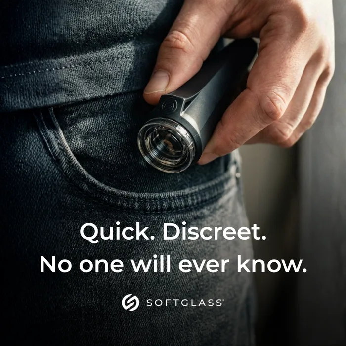 Softglass product ad, “Quick. Discreet. No one will ever know.”