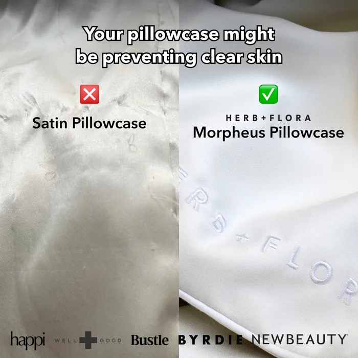 Herb + Flora pillowcase before-and-after comparison ad